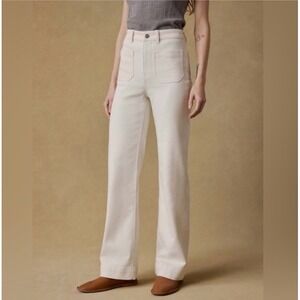 Faherty Stretch Terry Pants Women's Size 28 Patch Pocket Slim Wide Leg Egret 70s